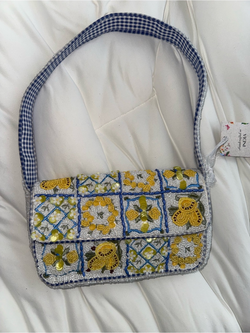 Lemon and Flower Beaded Shoulder Bag Handmade in India New with Tags - Picture 2 of 14